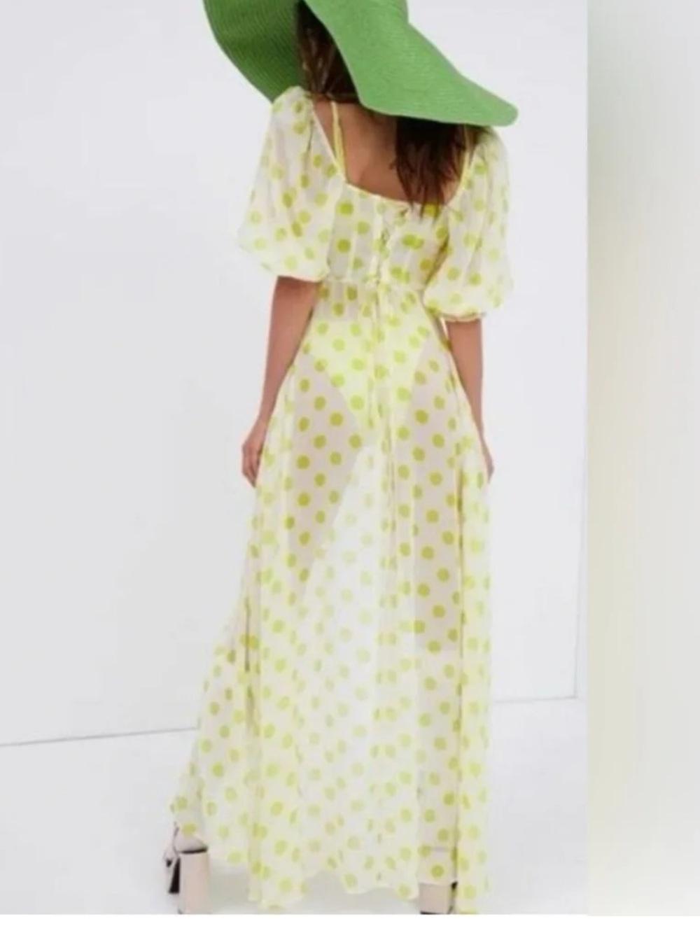 For Love & Lemons Lime Polka Dot Sheer Maxi Dress - Picture 3 of 12